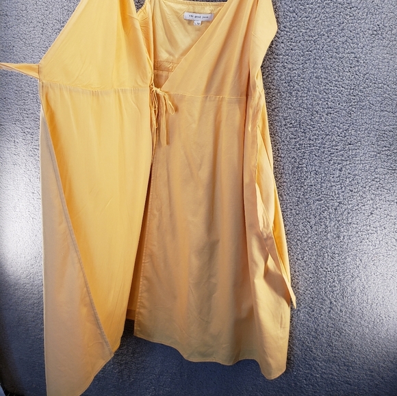 The Good Jane Yellow Linen Blend Summer Adj. Spagetti Strap Wrap Dress Sz L - Picture 8 of 14